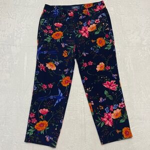 Old Navy Harper Navy Floral Mid Rise Cropped‎ Pants Size 6 Garden Party Nature